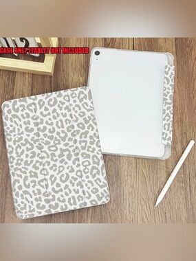 iPad Air 5th Generation Case Gray Leopard Print Folio Case with Pencil Holder